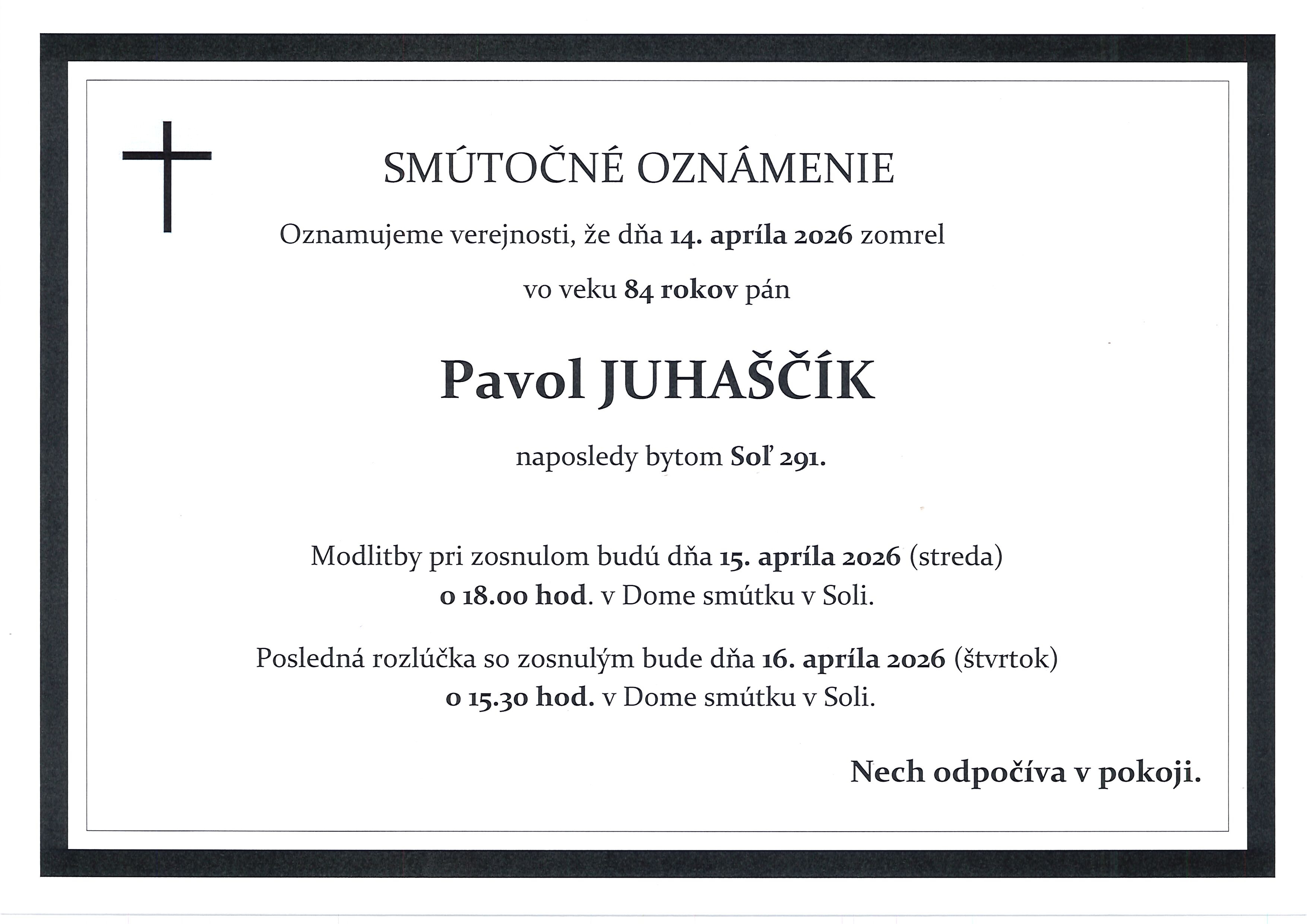 Plagát smútočné oznámenie