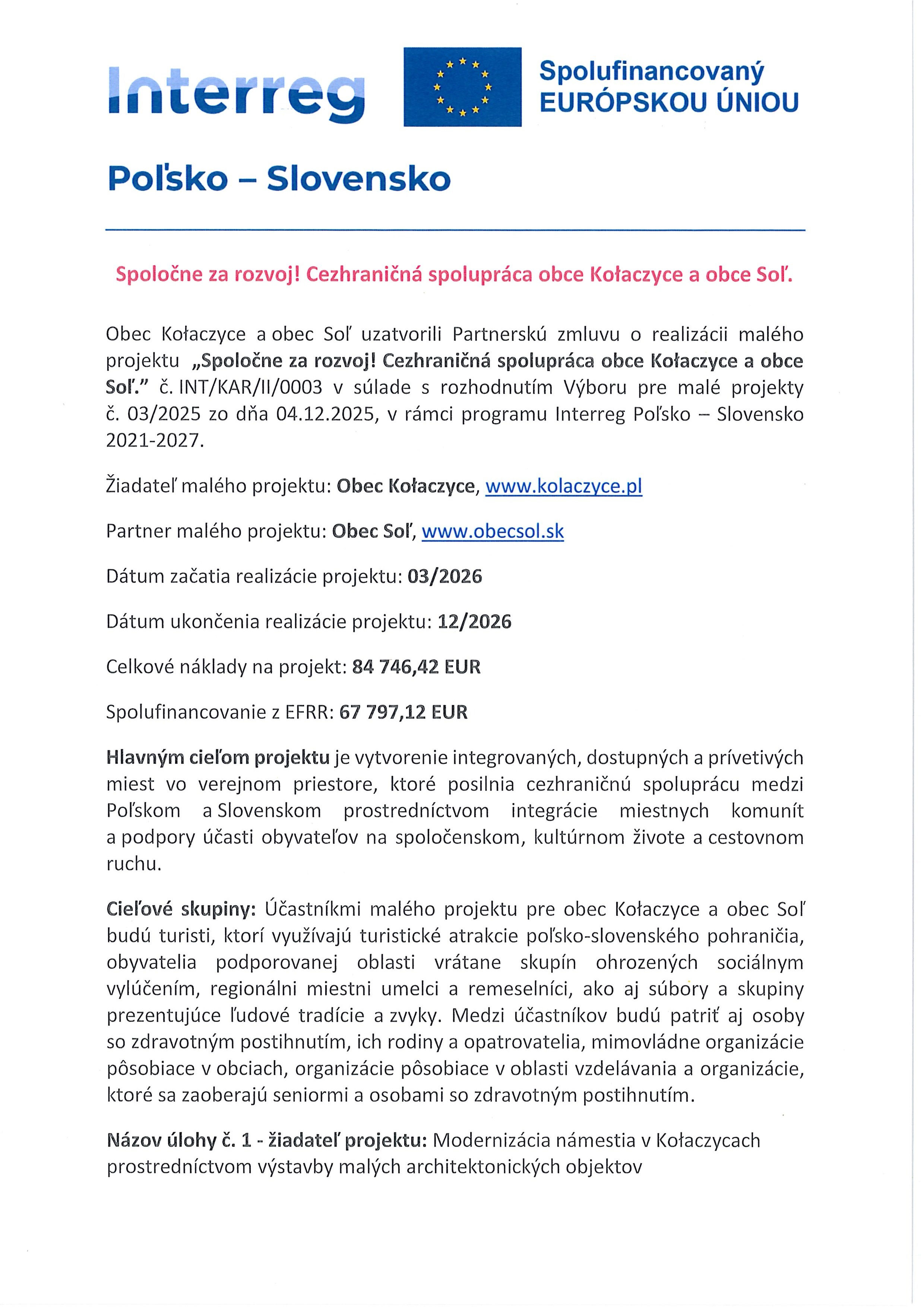 Plagát informácia o projekte spoločne za rozvoj