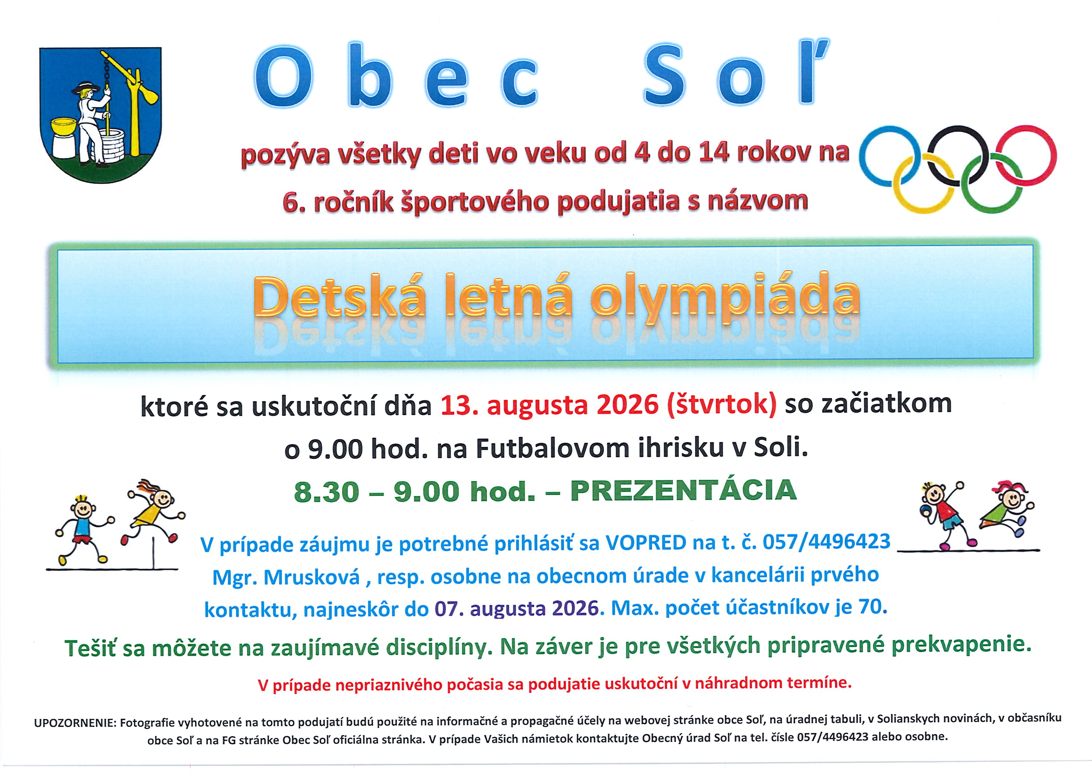 Plagát pozvánka na detskú letnú olympiádu