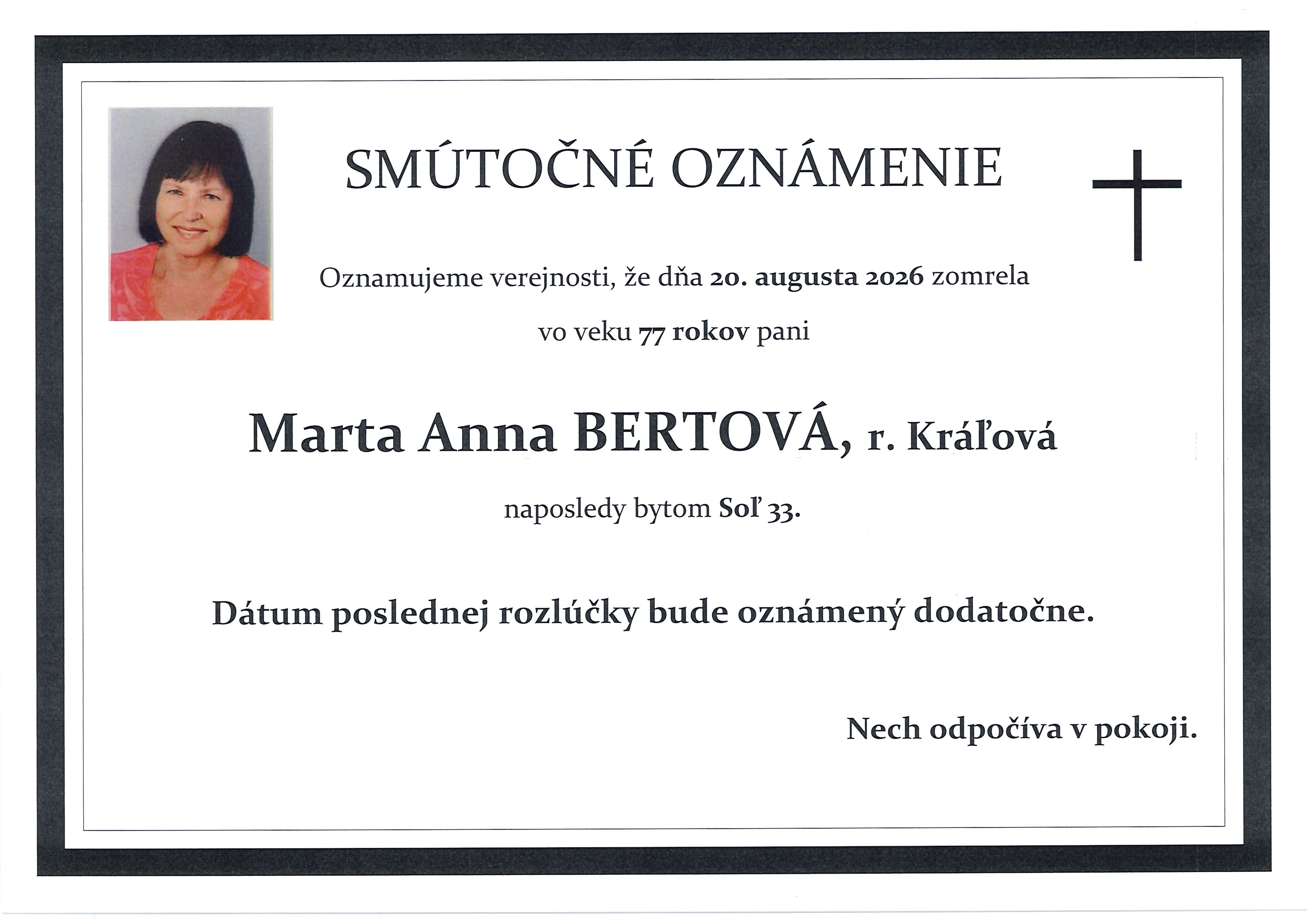 Plagát smútočné oznámenie