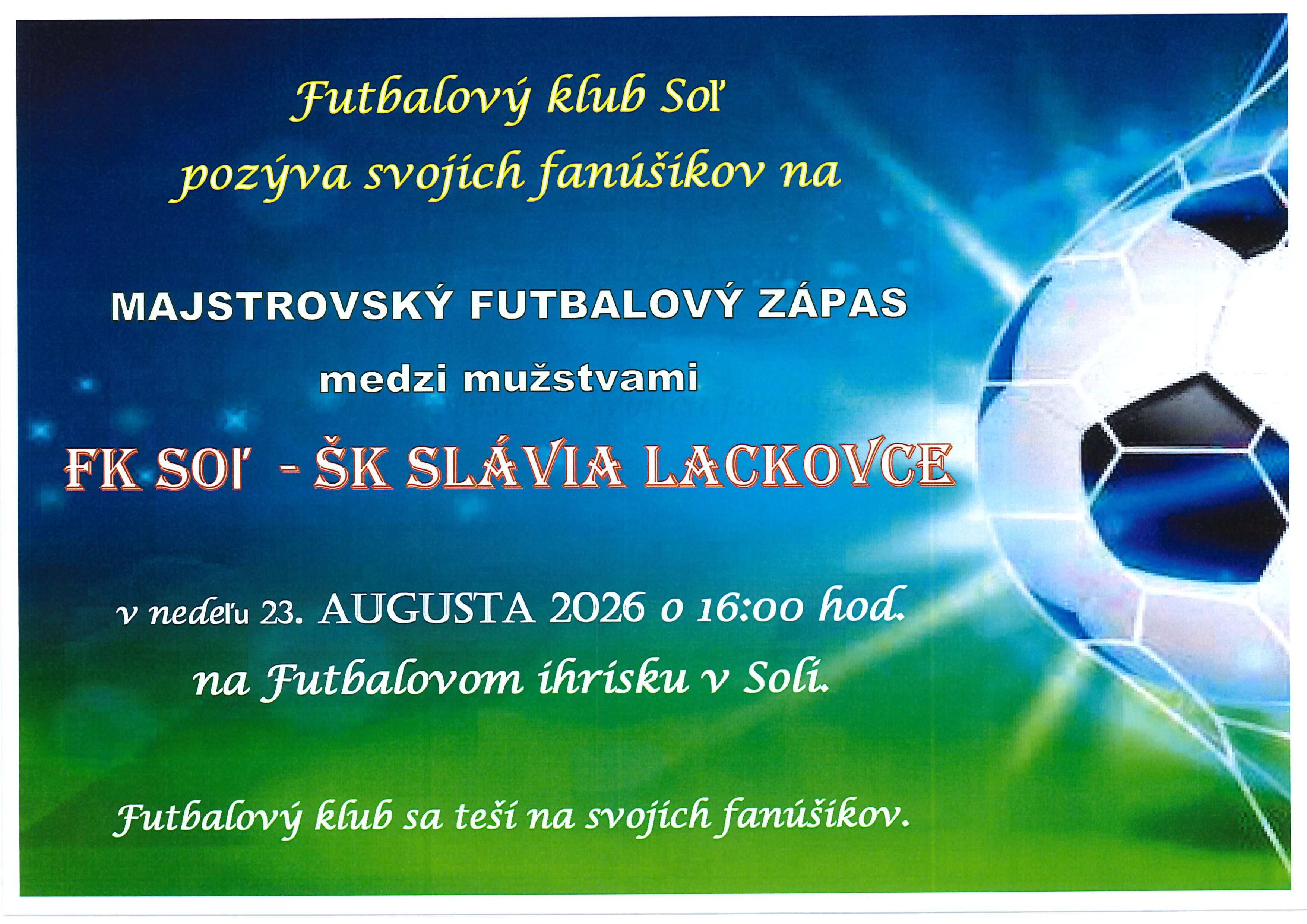 Plagát pozvánka na futbal
