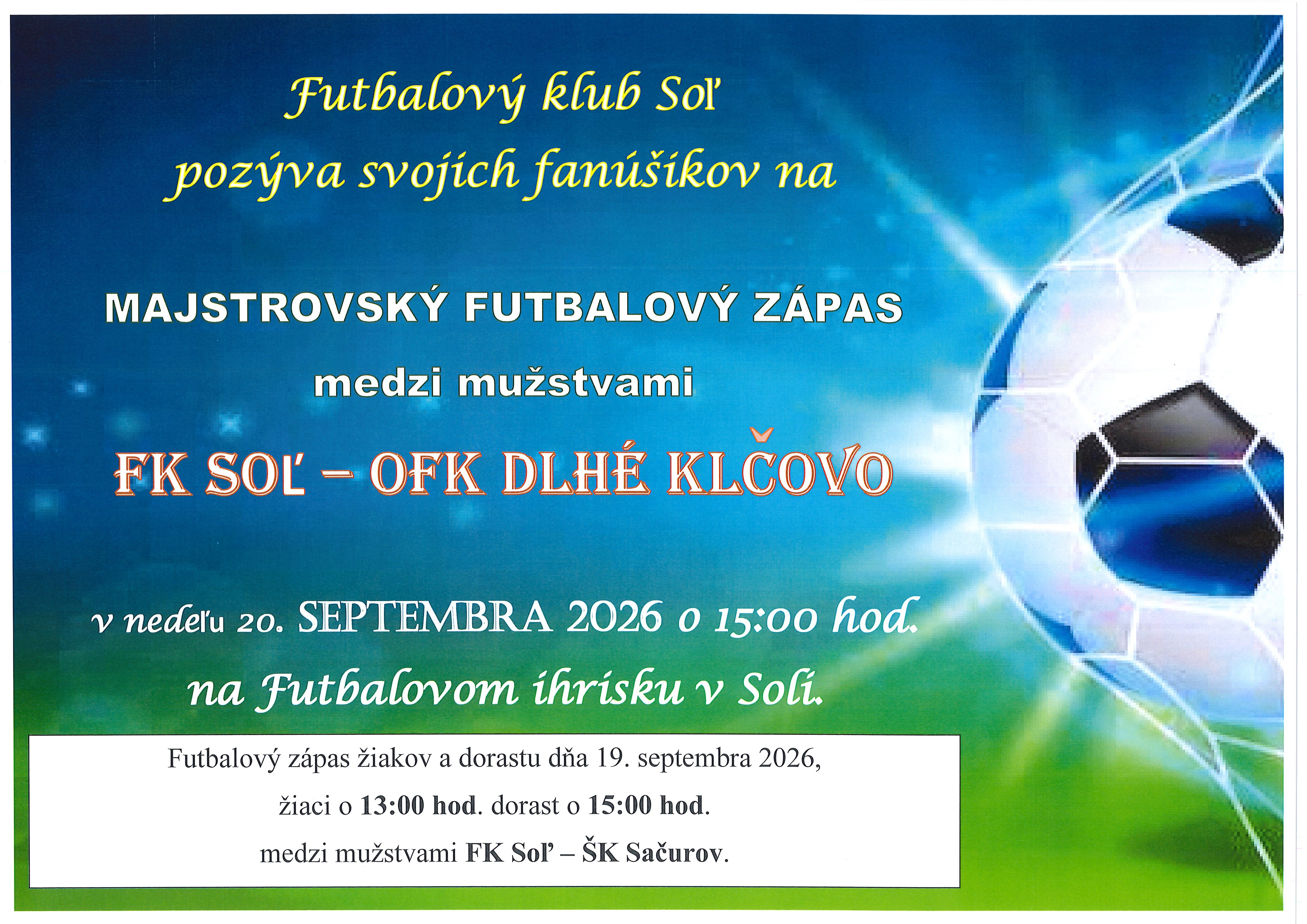 Pozvánka na majstrovský futbalový zápas
