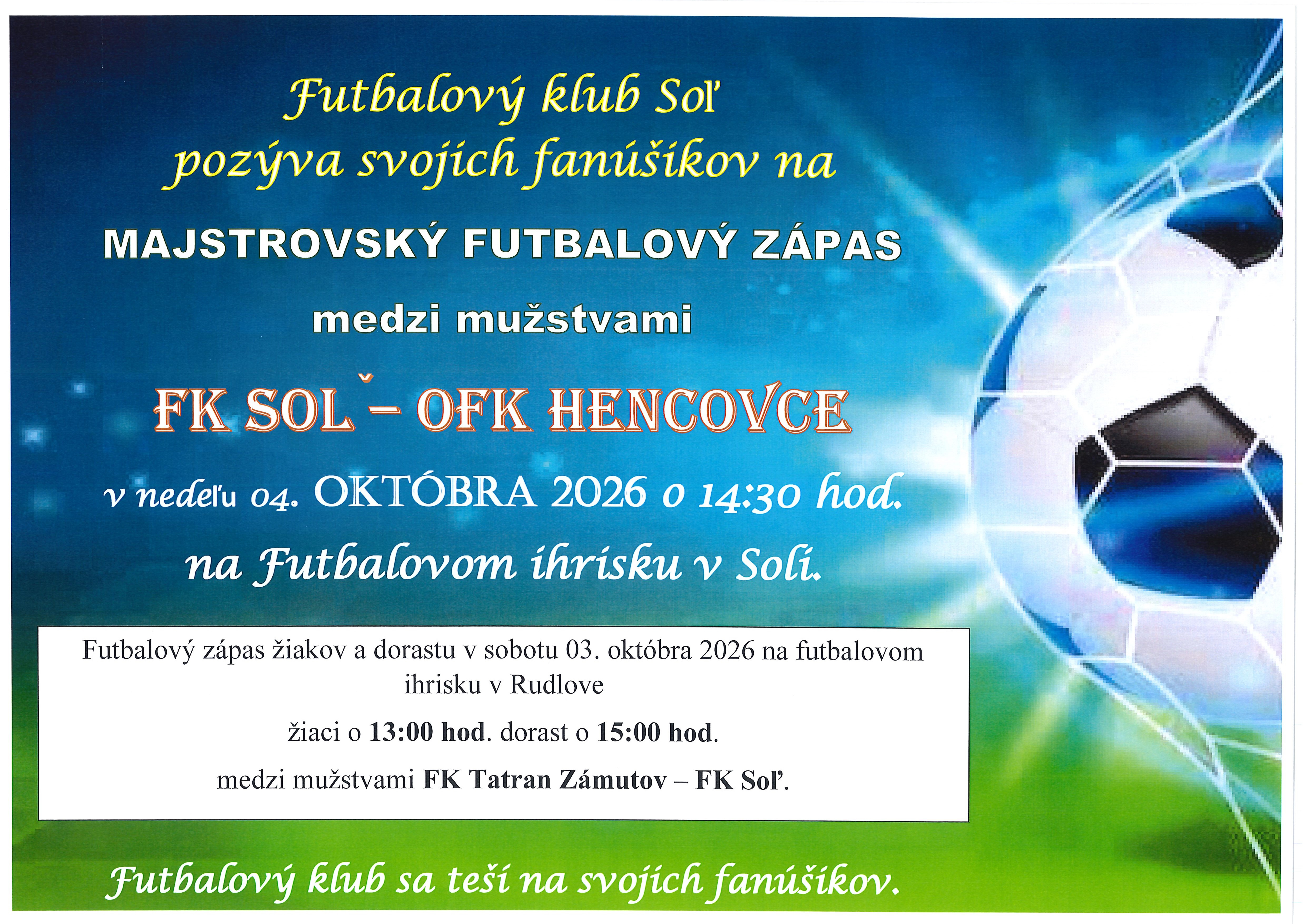 Plagát oznam o futbalových zápasoch