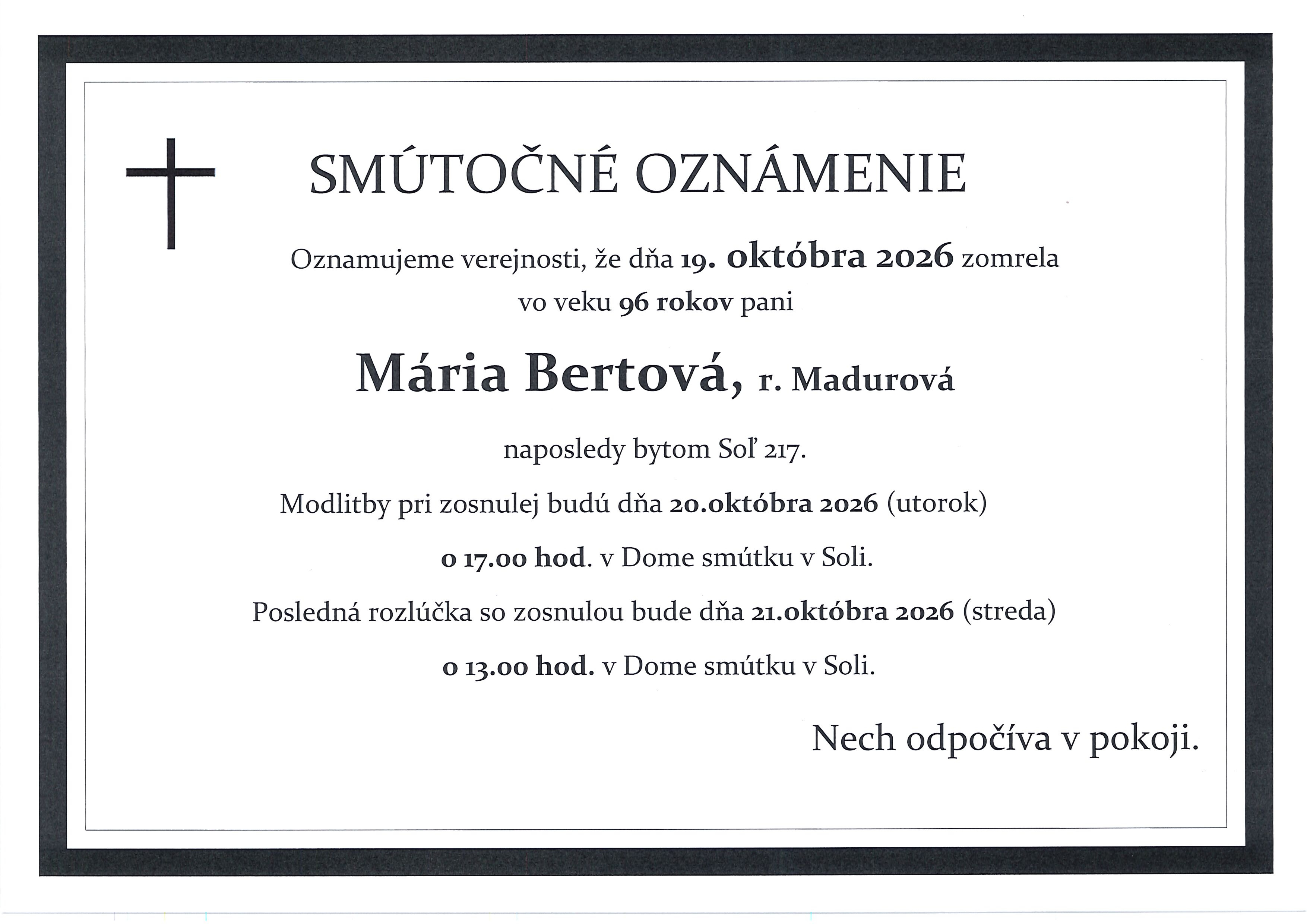 Plagát smútočné oznámenie