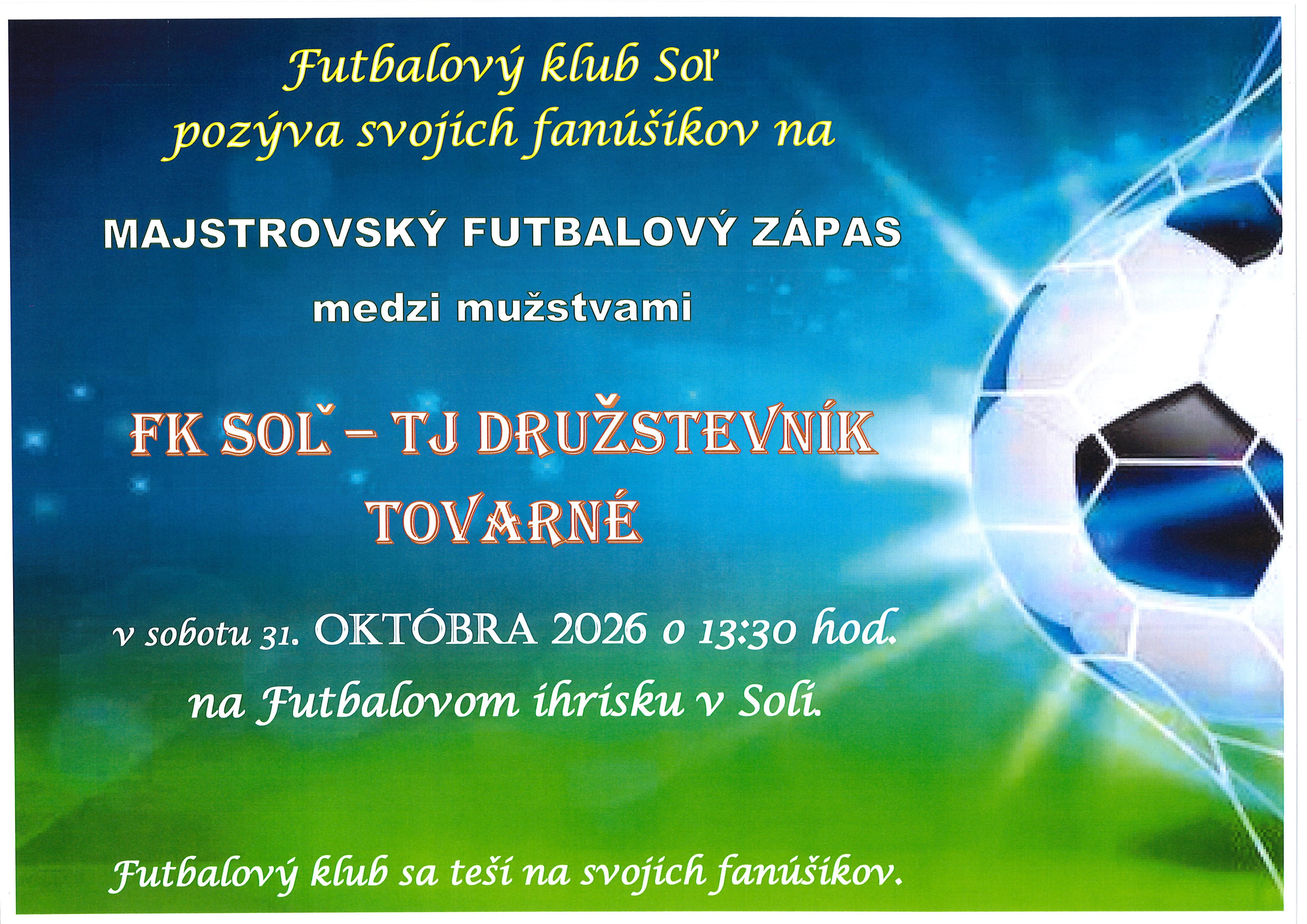 Plagát pozvánka na futbalový zápas