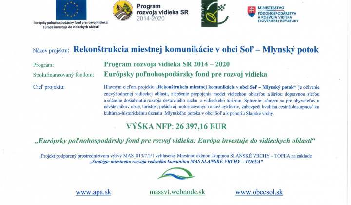 Fotka - Rekonštrukcia miestnej komunikácie v obci Soľ - Mlynský potok