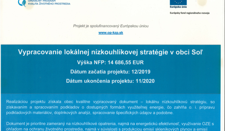 Fotka - Vypracovanie lokálnej nízkouhlíkovej stratégie v obci Soľ 2019 - 2020