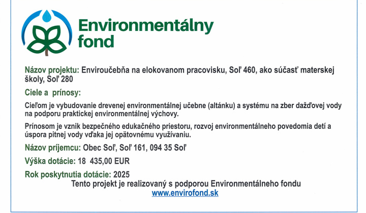 Fotka - Envioručebňa na elokovanom pracovisku, Soľ 460, ako súčasť Materskej školy, Soľ 280
