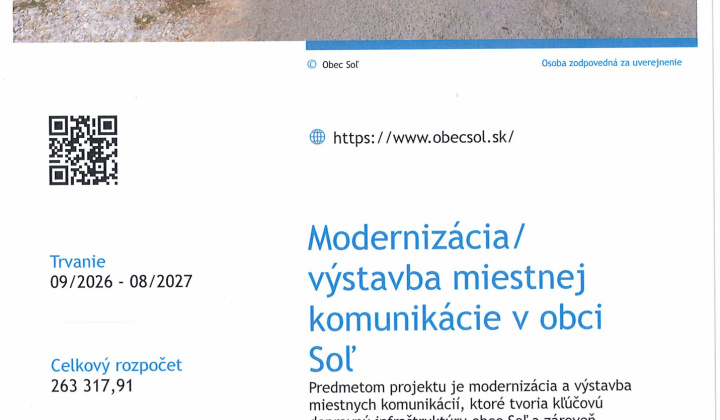 Fotka - Modernizácia / výstavba miestnej komunikácie v obci Soľ